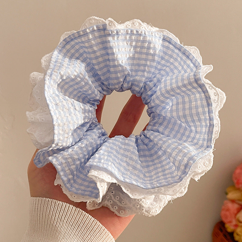 Wholesale Chunky Rainbow Polka Dot Lace Scrunchie Sweet Hair Tie Fashion Accessory Everyday Gift