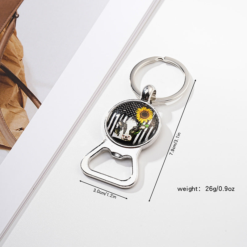 Wholesale Exquisite Sunflower Time Gem Key Ring Pendant Creative Bottle Opener Metal Car Key Ring Pendant ACC-KC-HuiWen005