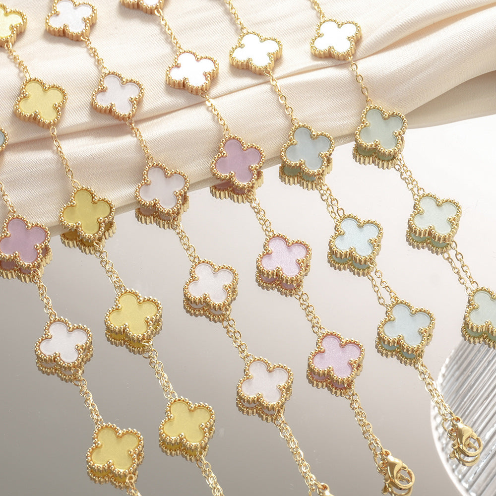 Wholesale Four-Leaf Clover Stainless Steel Bracelet Gold Plated Macaron Color Jewelry Accessory ACCVIP