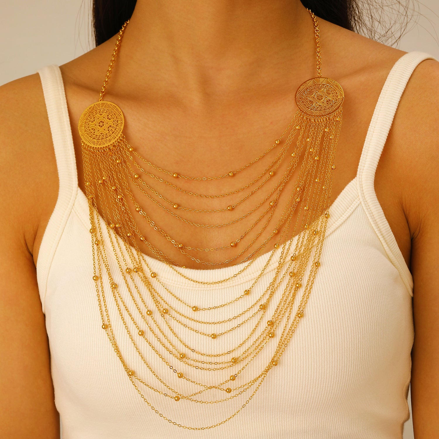 Wholesale Retro Middle Eastern Ethnic Style Layered Necklace And Bracelet Set Gold Tone Alloy Jewelry Accessory For Boutique Resale