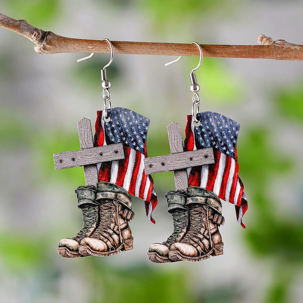 Wholesale  Red White Blue American Flag Cross Bow Pendant Earrings