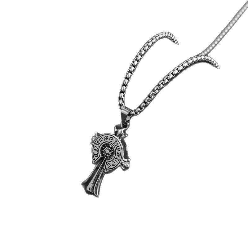 Wholesale Titanium Steel Retro Heart Cross Pendant Necklace Unisex Electroplated Ball Chain Trendy Jewelry Accessory For Resale