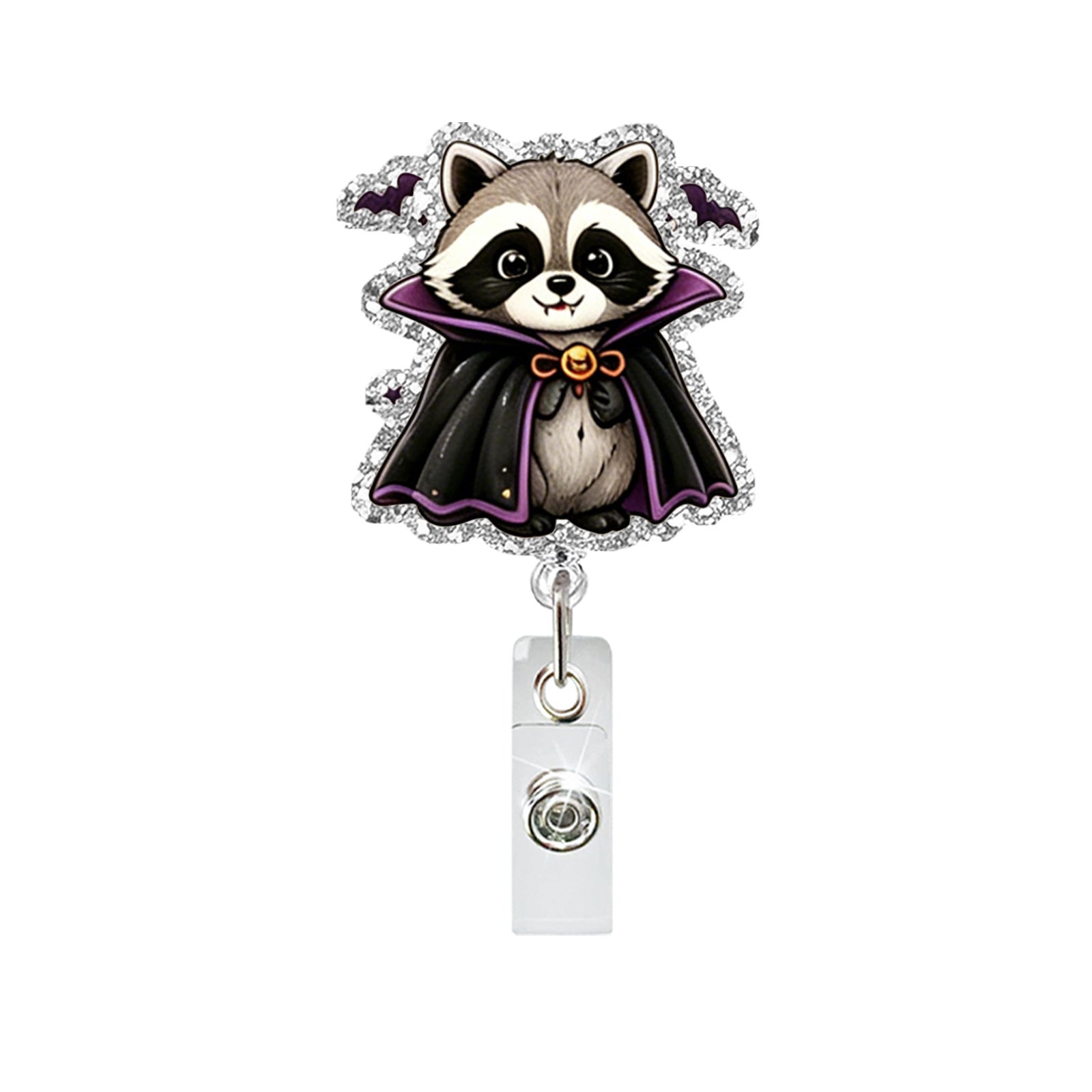 Wholesale  Cute Raccoon Acrylic Retractable Badge Holder with Alligator Clip