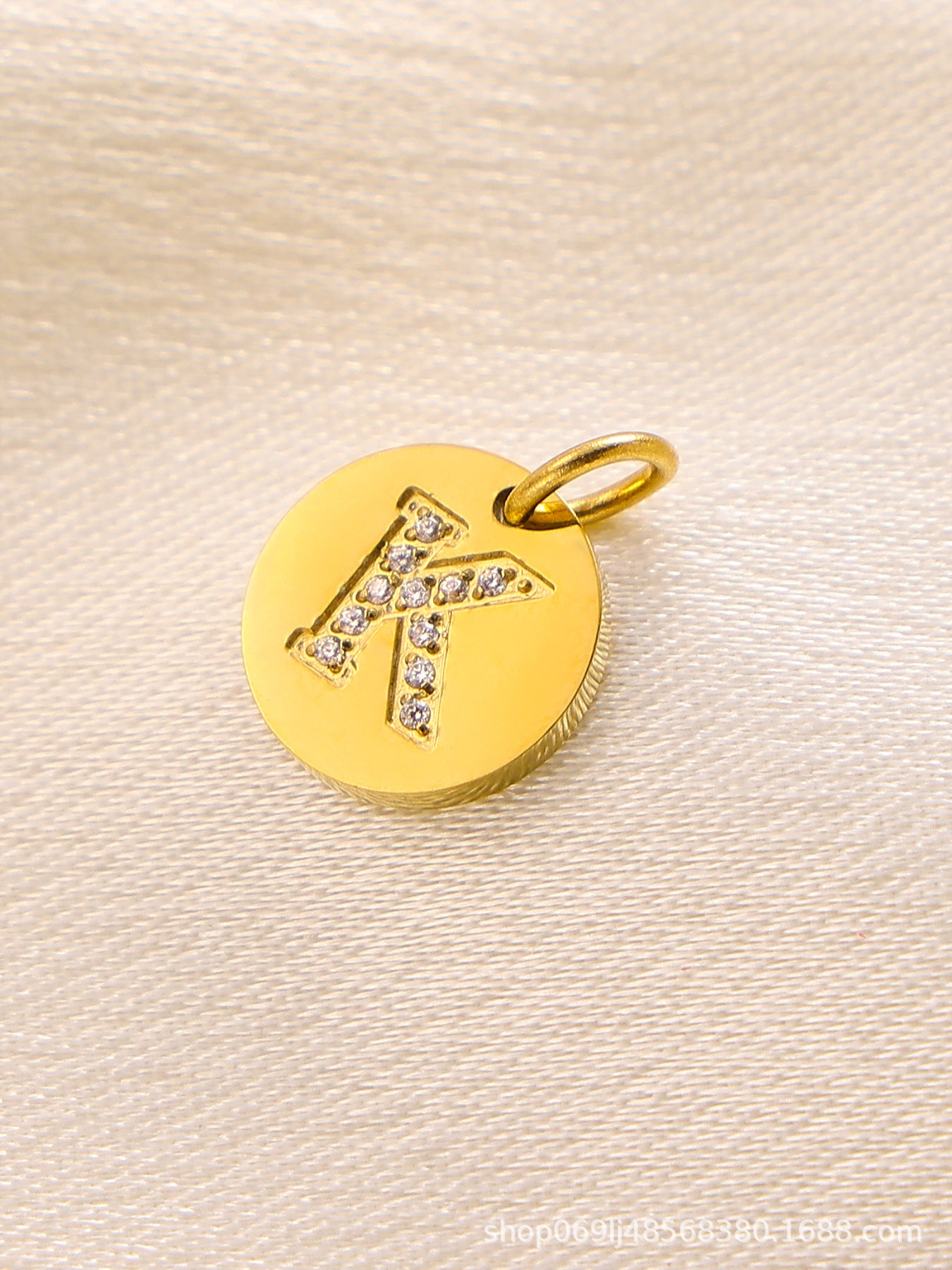 Wholesale  14K Round Brand Diamond Letter  Stainless Steel Pendant