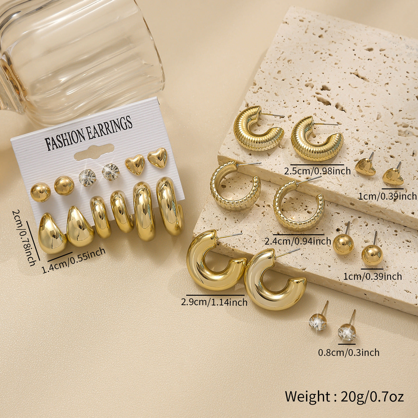 Wholesale 12Pcs Water Drop Earring Set With Studs Gold Plated Resin Fashion Jewelry Accessory For Women Gift And Boutique Resale