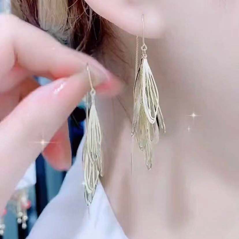 Wholesale Dragonfly Dotted Water Leaf Silver Needle Ear Wire Hollow Feather Earrings ACC-ES-Huzhe001