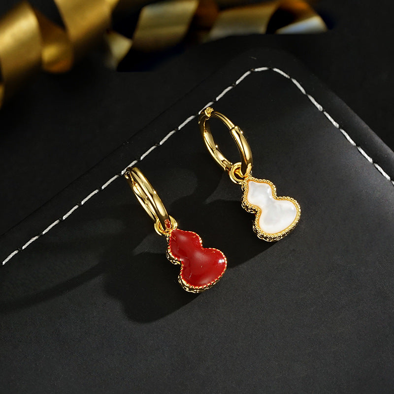 Wholesale  real gold electroplating Ankora red glaze double-sided earrings