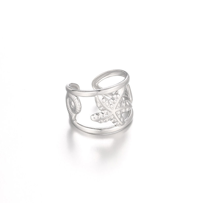 Wholesale Polished Stainless Steel Open Starfish Shell Ring Ocean Style Women S Fashion Jewelry