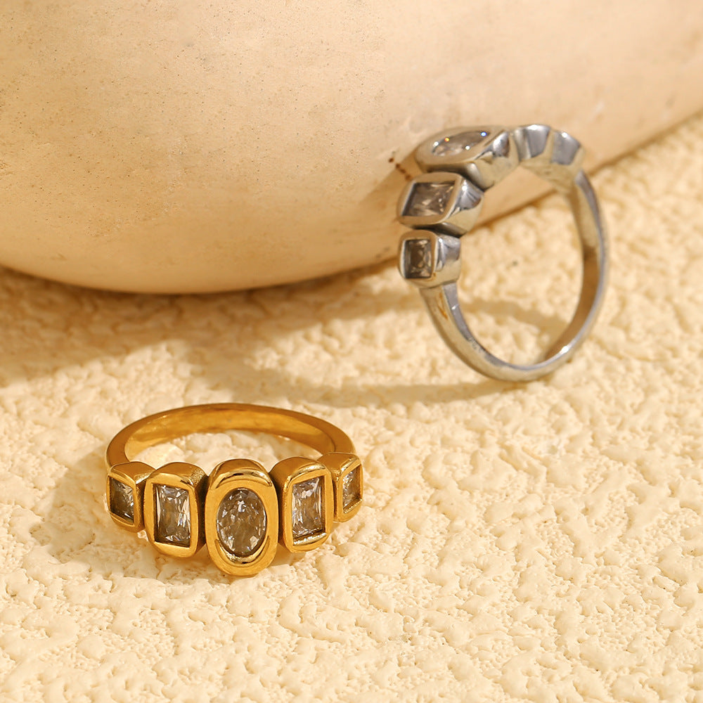 Wholesale Stainless Steel 18K Gold Plated Geometric Zircon Ring - Chic Jewelry Accessory for Boutique Resale