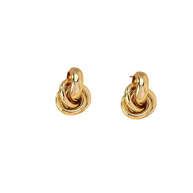 Wholesale Golden circle geometric twist multi-layer twist earrings