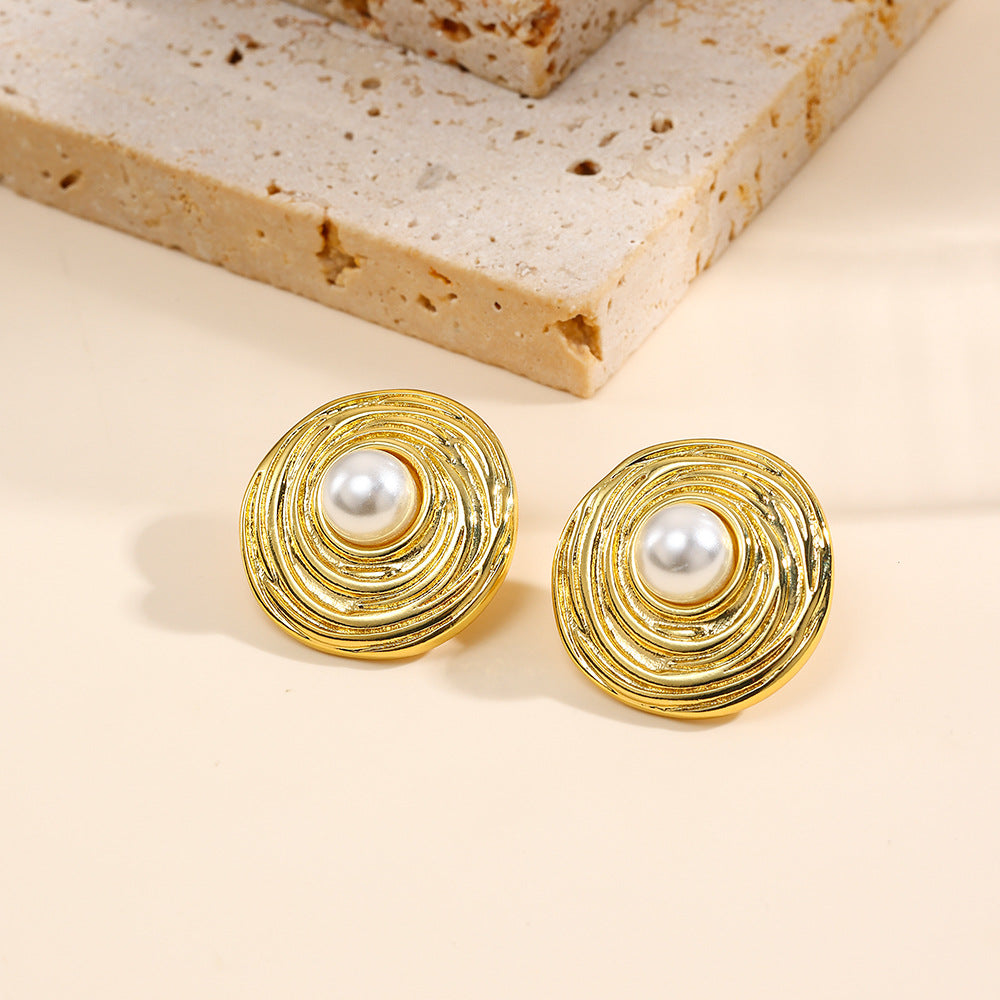 Wholesale  Plated 18K Gold Threaded Light  Pearl Earrings
