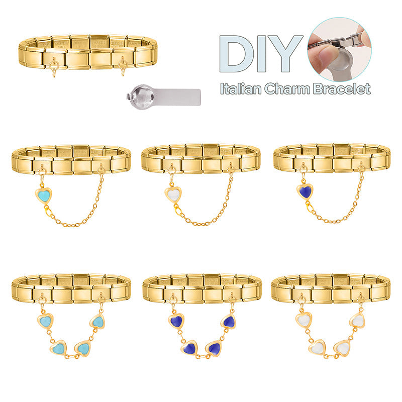 Wholesale Italian Charm Bracelet 9mm DIY Splicing Gold Double Pendant Stainless Steel Composable Bracelet