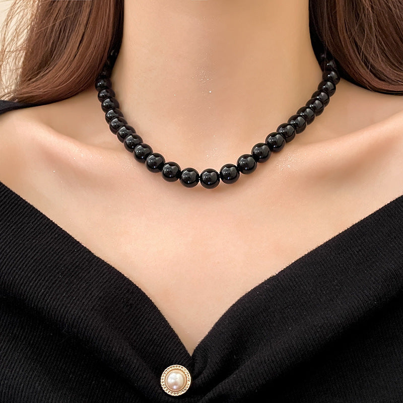 Wholesale Black Glass Pearl  Light Luxury  Pearl Necklace