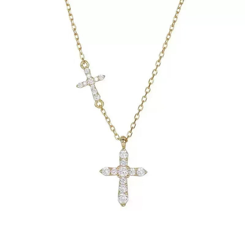 Wholesale Silver Zircon Cross Pendant Necklace Layering Jewelry Boutique Resale