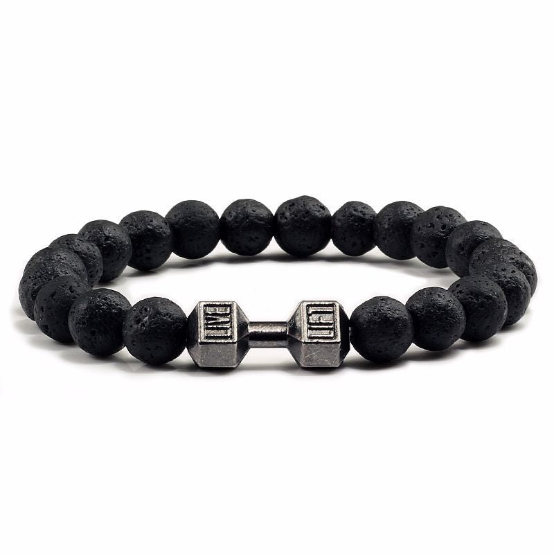 Wholesale Volcanic Stone Frosted Alloy Dumbbell Energy Beaded Elastic Bracelet Miyuki ACC-BT-ZhongH013