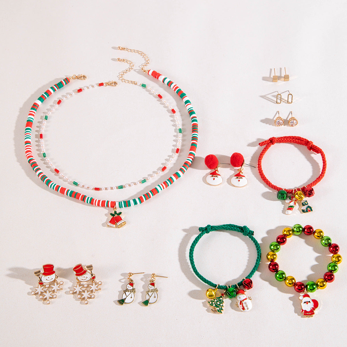 Wholesale earrings necklace bracelet suit cute snowman Christmas tree series jewelry suit
