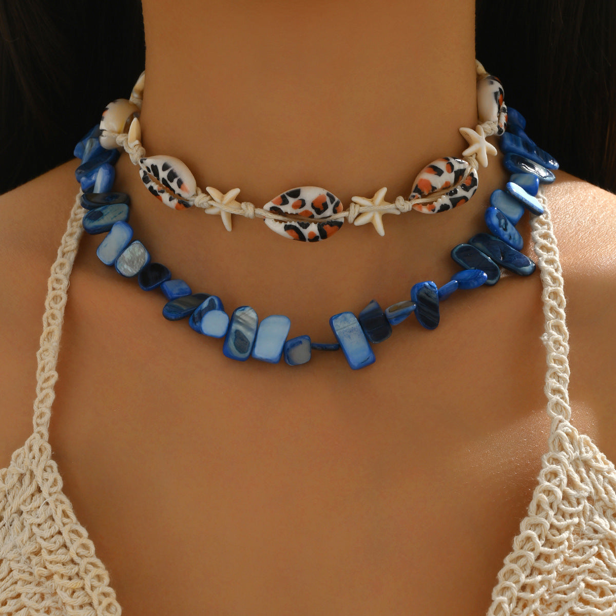 Wholesale  Irregular Gravel Necklace Multi-Layered Ocean Shell Starfish Necklace