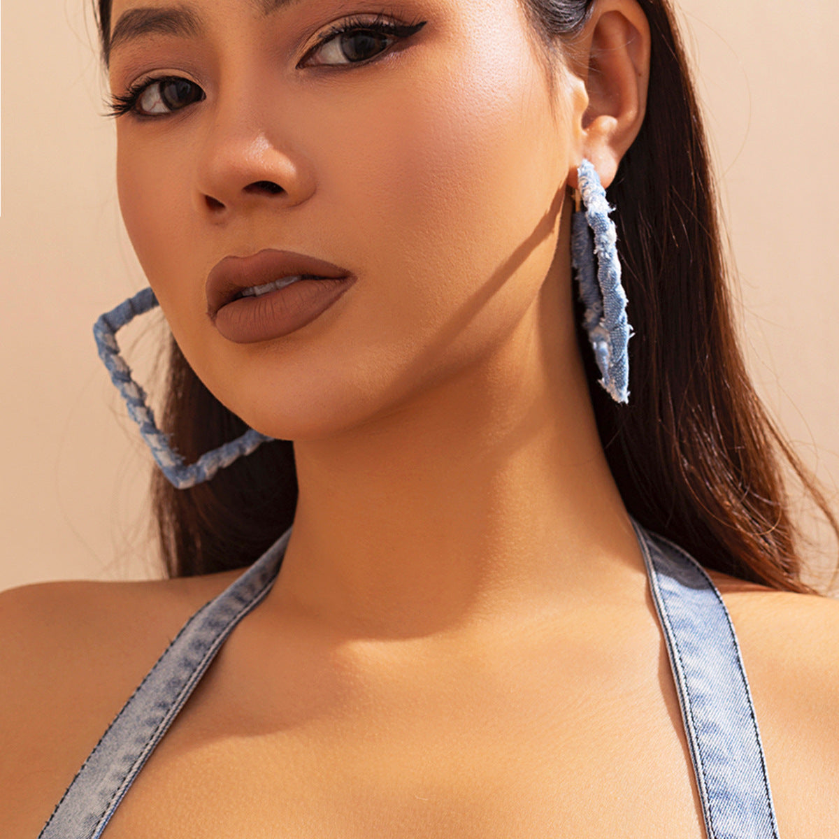 Wholesale Retro Exaggerated Denim Printed Cloth Earrings Studs Statemente Earrings ACC-ES-DN007