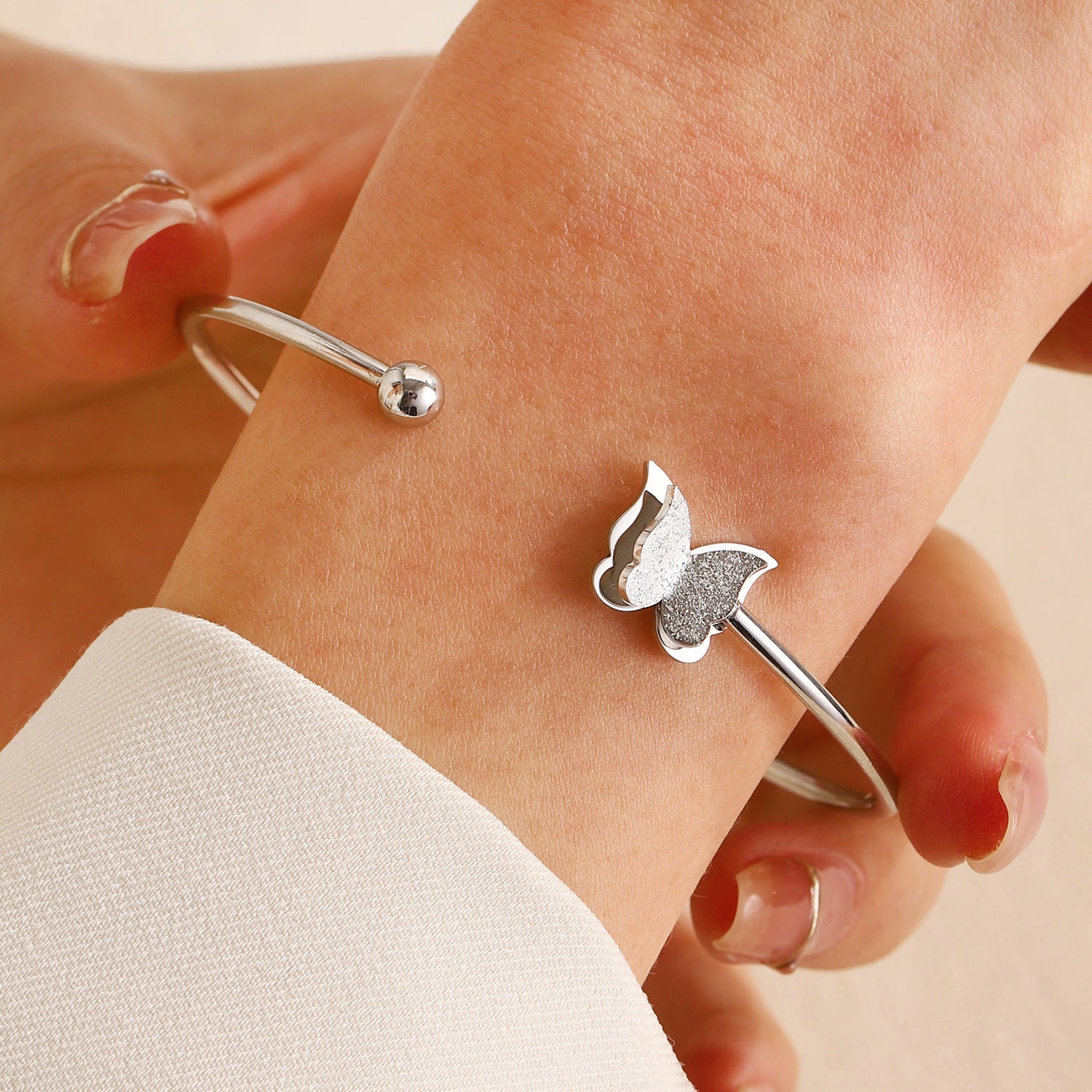 Wholesale Titanium Steel  popular butterfly ring double-layer opening ring