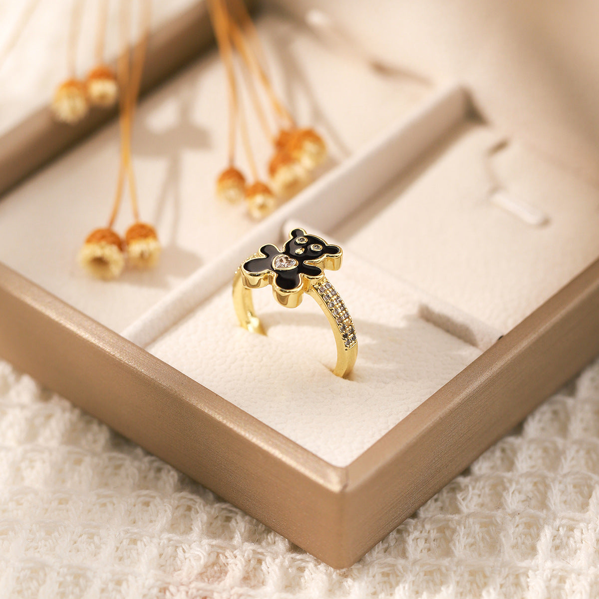 Wholesale Cute Colorful Oil Drip Bear Open Ring Copper Micro Inlaid Zircon Adjustable Rings ACC-RS-MeiWeite001