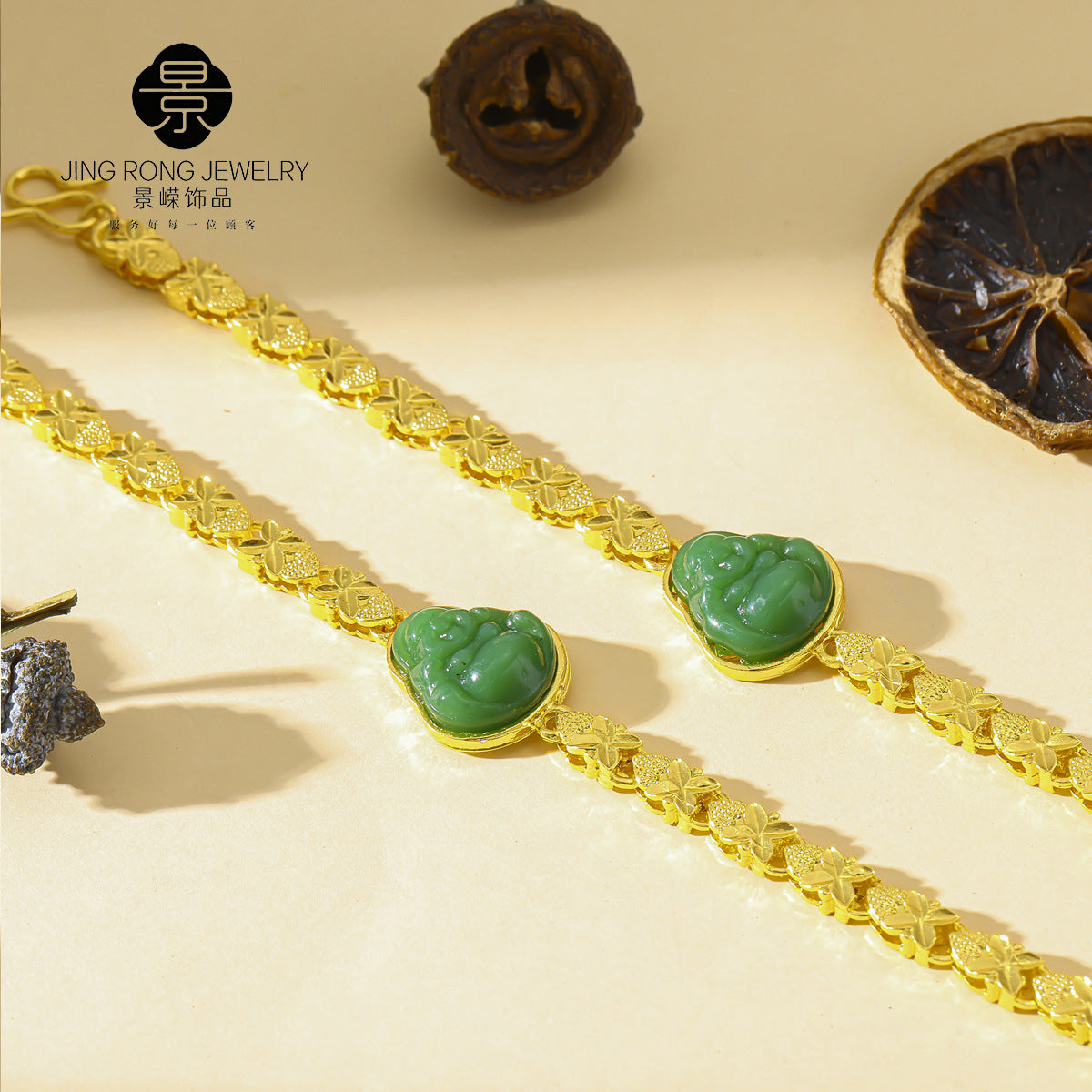Wholesale Trendy Dark Green Buddha Clover Charm Bracelet,  Fashion Jewelry Accessory for Everyday Wear