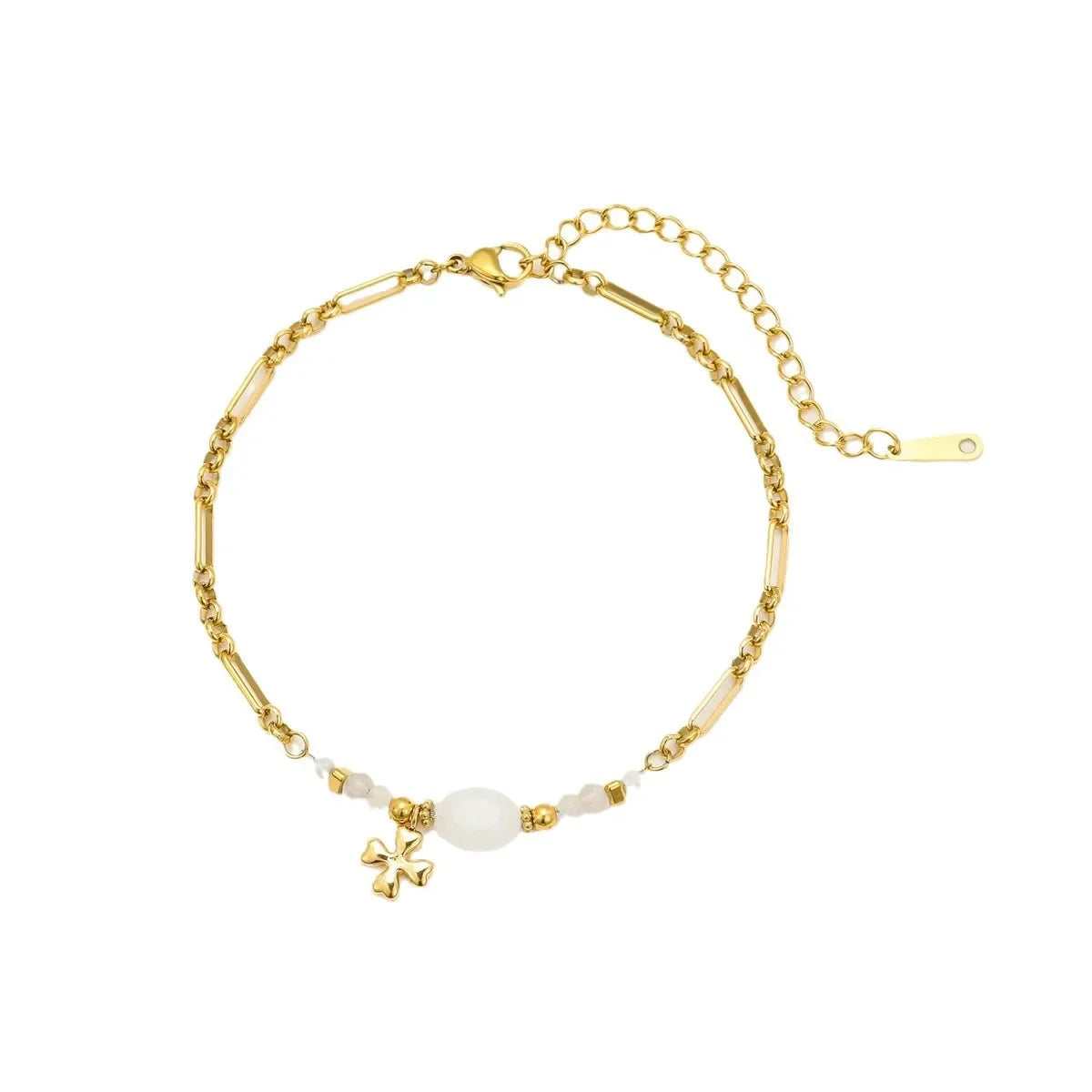 Wholesale  Stainless Steel Mineral Blue Gemstone Four-Leaf Clover Pendant Bracelet