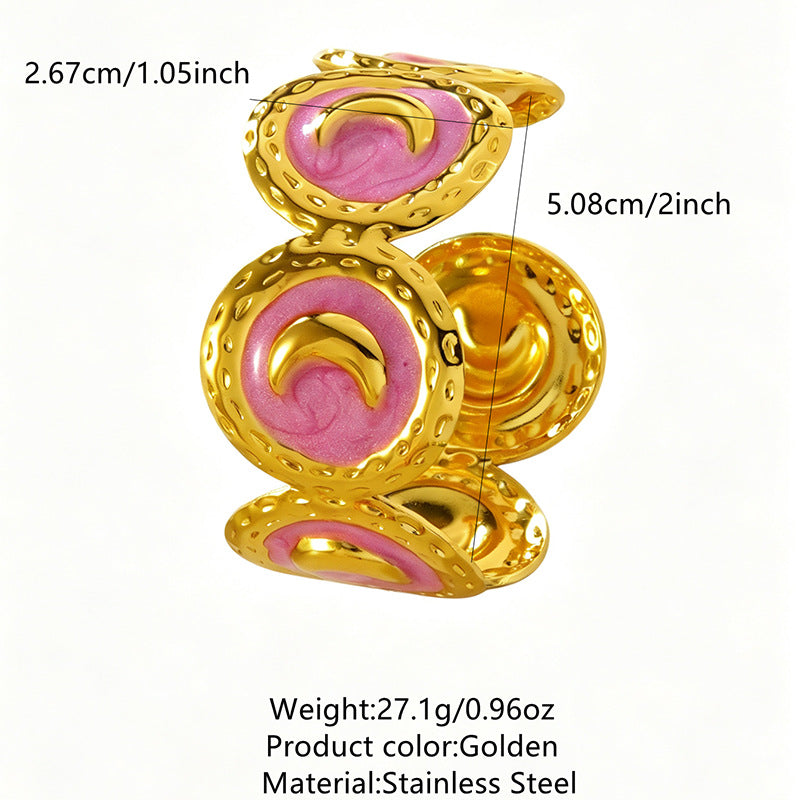 Wholesale Modern Moon Open Bangle Stainless Steel Enamel Bracelet Fashion Jewelry Accessory