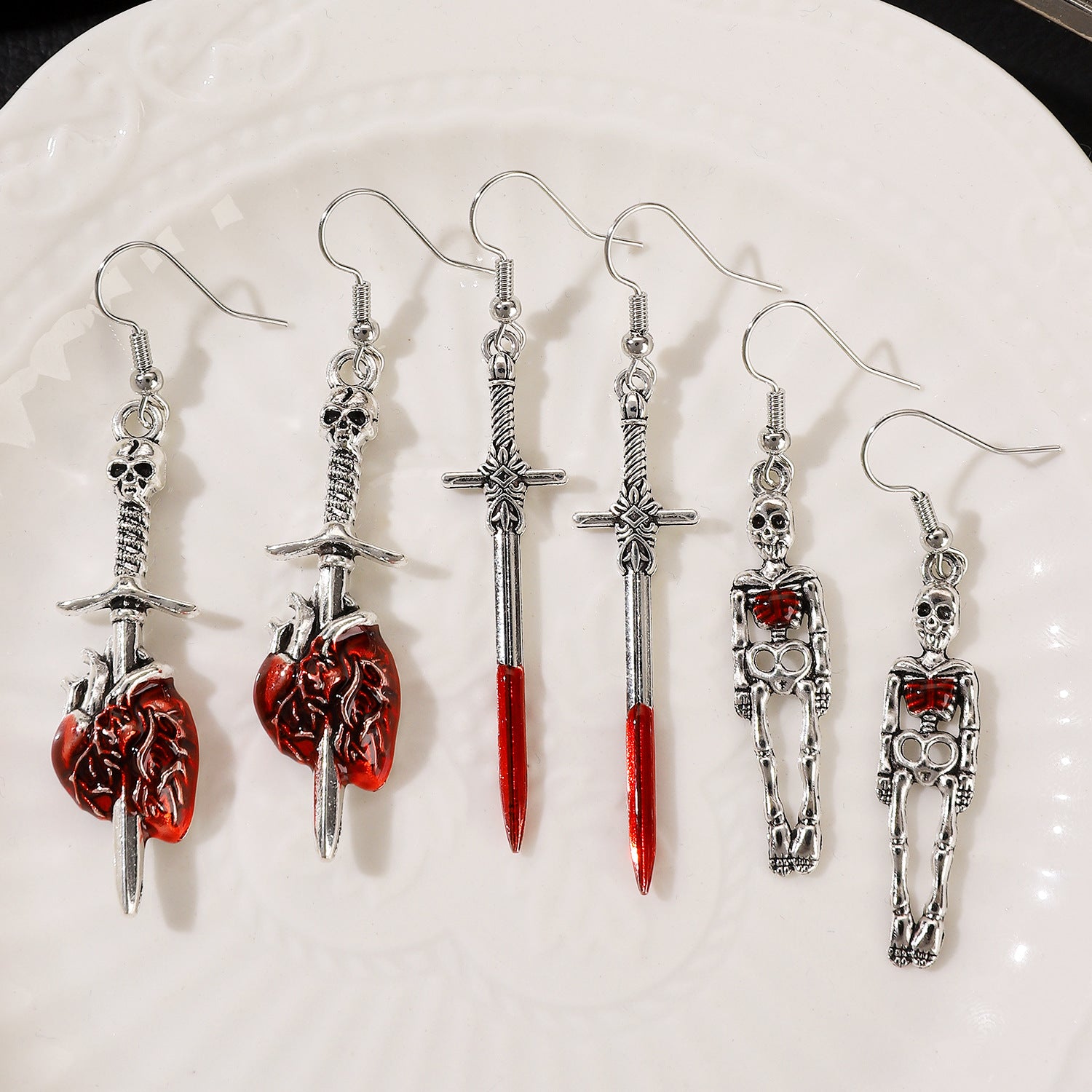 Wholesale Gothic Skull Heart Earrings - Ancient Silver Tone Jewelry Accessory for Party Boutique Resale