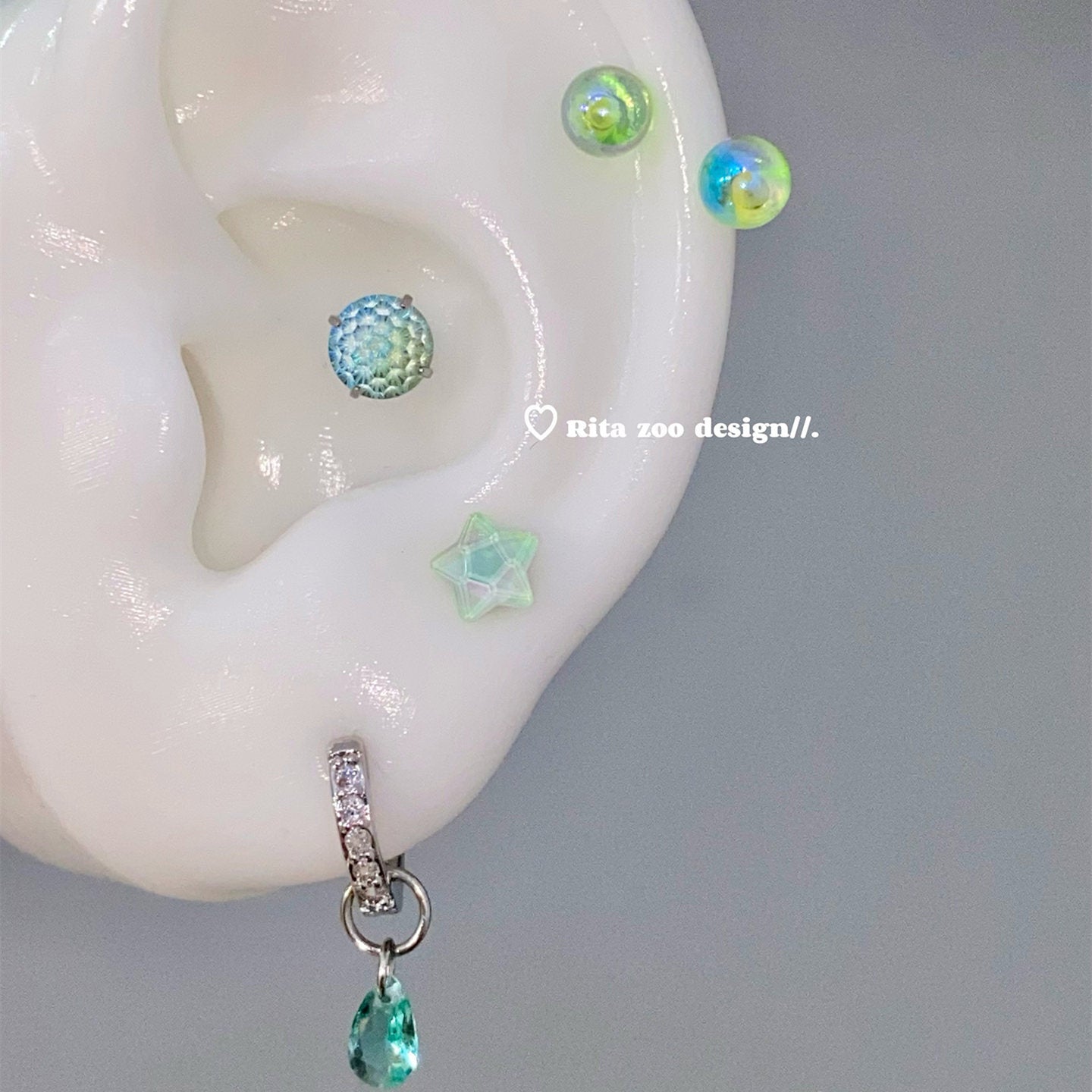 Wholesale Titanium Steel  Green  Star Zircon Earrings