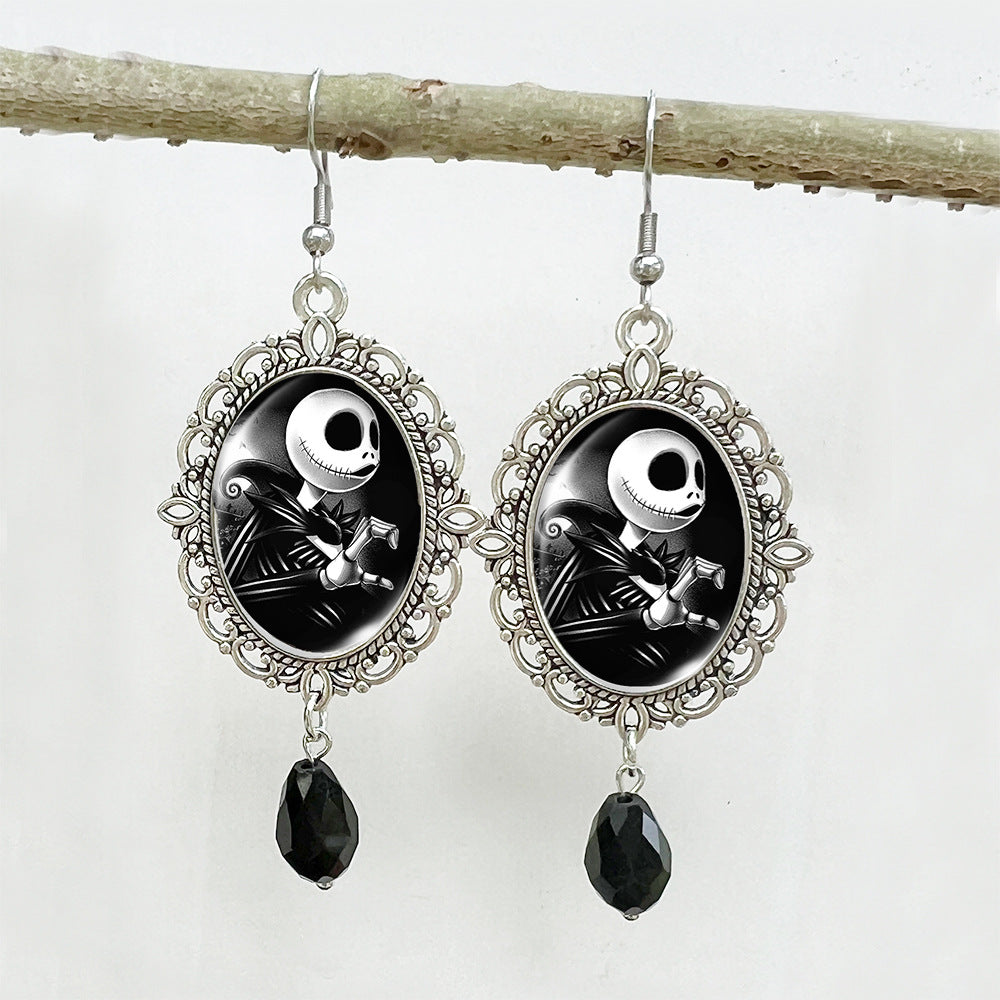 Wholesale Halloween Stainless Steel Ear Hook Oval Lace Metal Earrings ACCVIP-ES-XiangLian004