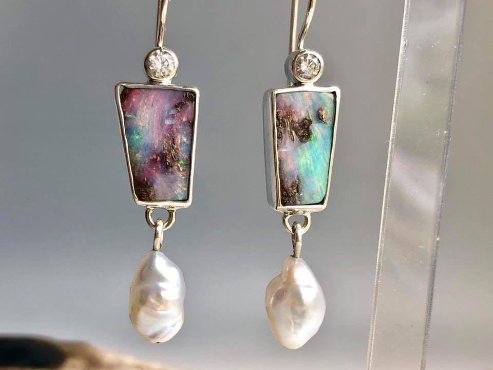 Wholesale pink opal drop pearl earrings