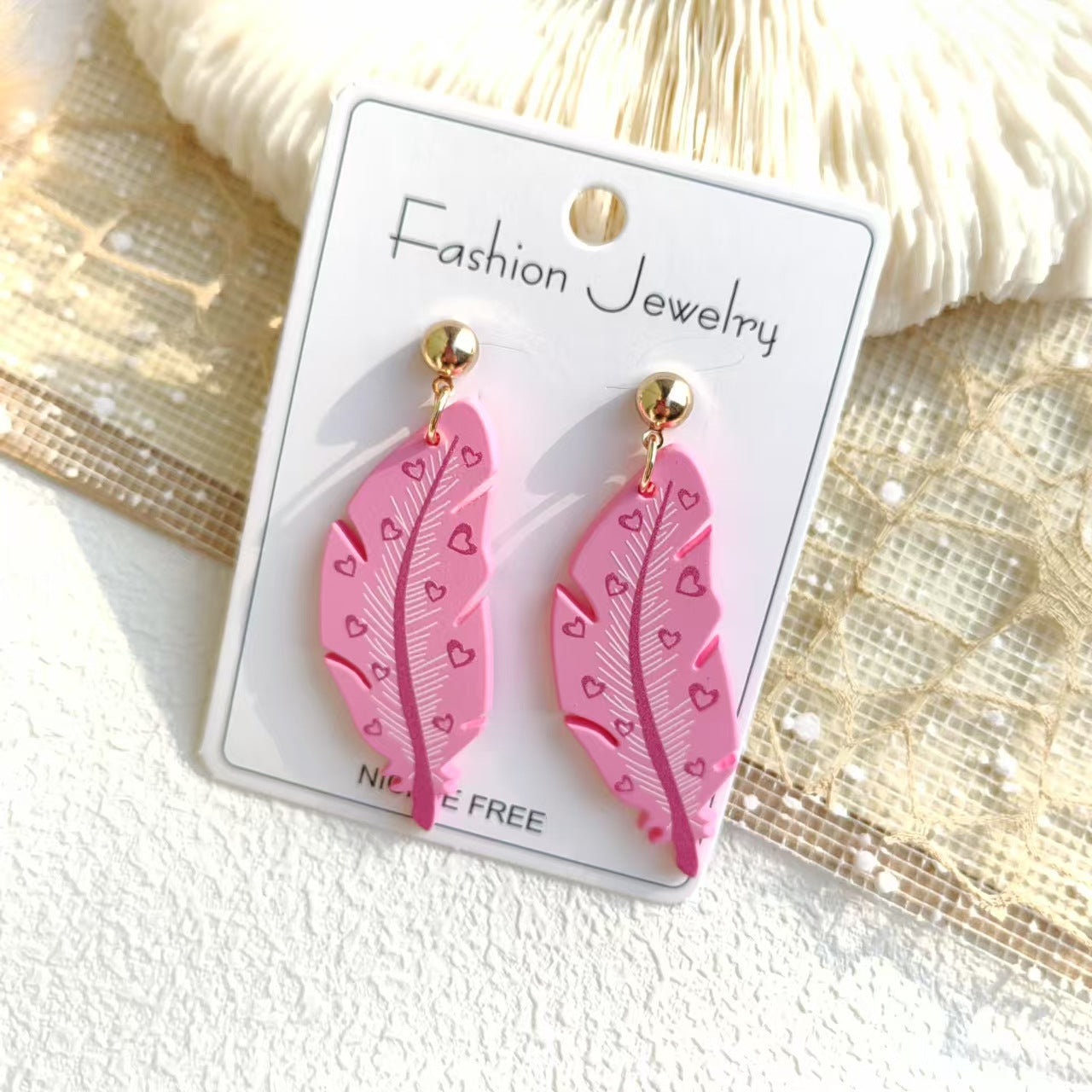 Wholesale Acrylic Valentine's Day Hand Paint Love Lips Feather Cute  Ear Drop Earrings