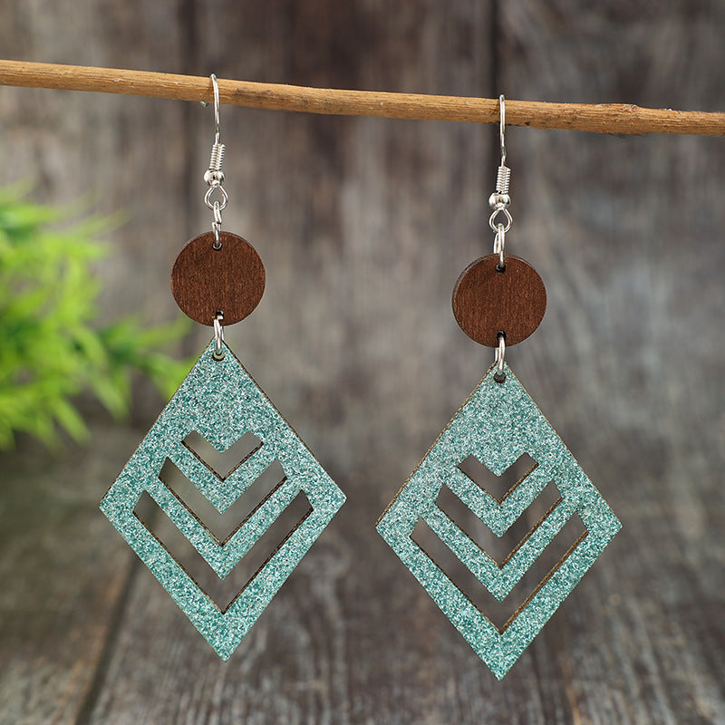 Wholesale Geometric Hollow Bohemian Wood Earrings - Fashion Accessory for Casual Resale