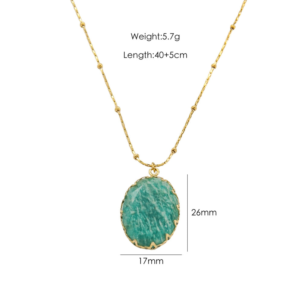 Wholesale Tianhe Stone Necklace  Retro Oval Natural Stone Pendant Beaded  Oil Dropping Necklaces