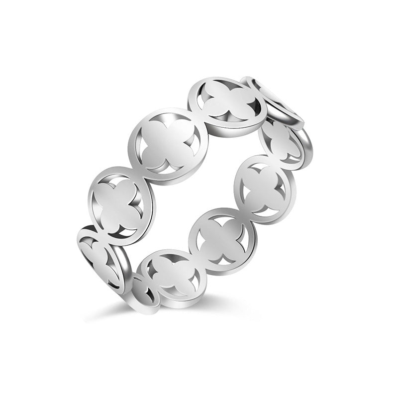 Wholesale  Light Luxury Stainless Steel Four-leaf Clover Ring