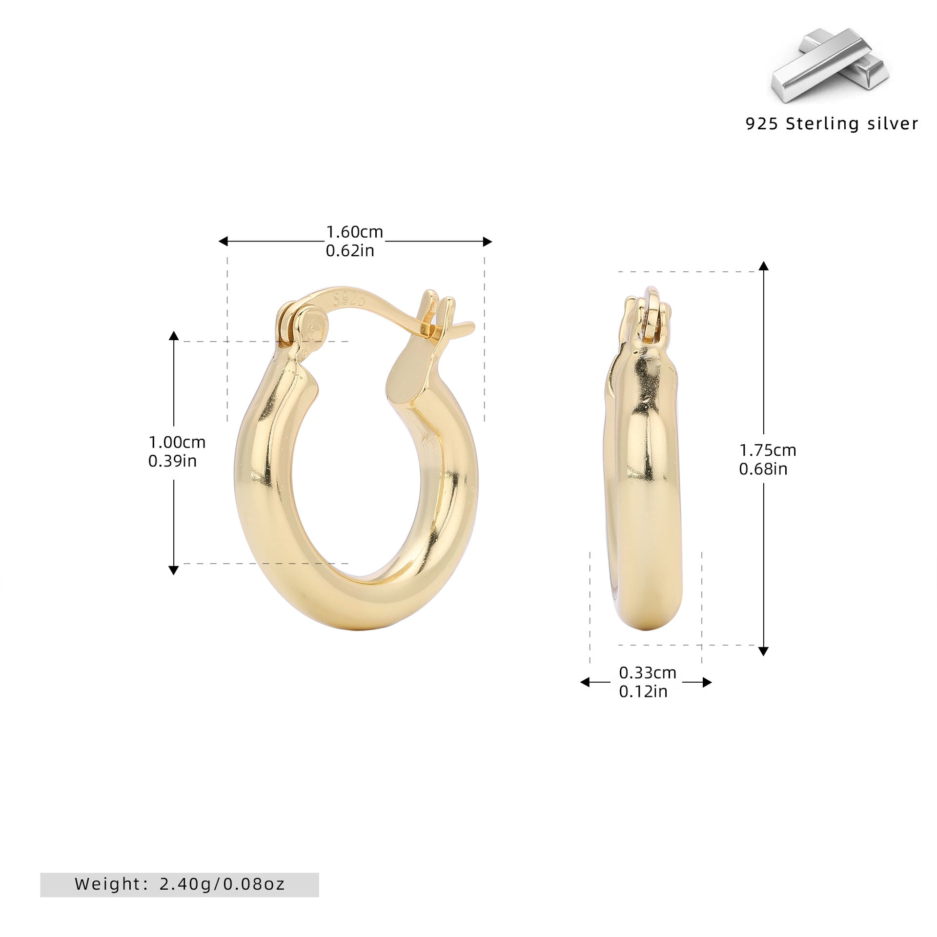 Wholesale S925 Sterling Silver Hollow Tube Ring Earrings