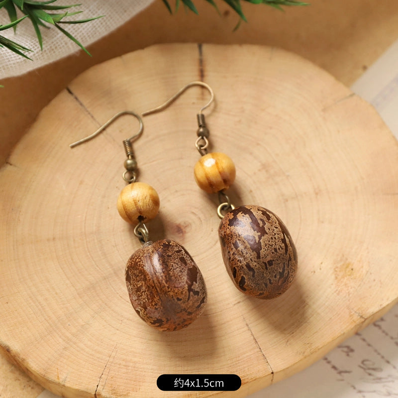 Wholesale Vintage Hand-made Plant Fruit Wood Earrings