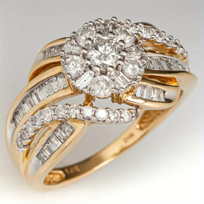Wholesale Stylish Geometric Gold Tone Women S Alloy Ring Fashion Jewelry Accessory