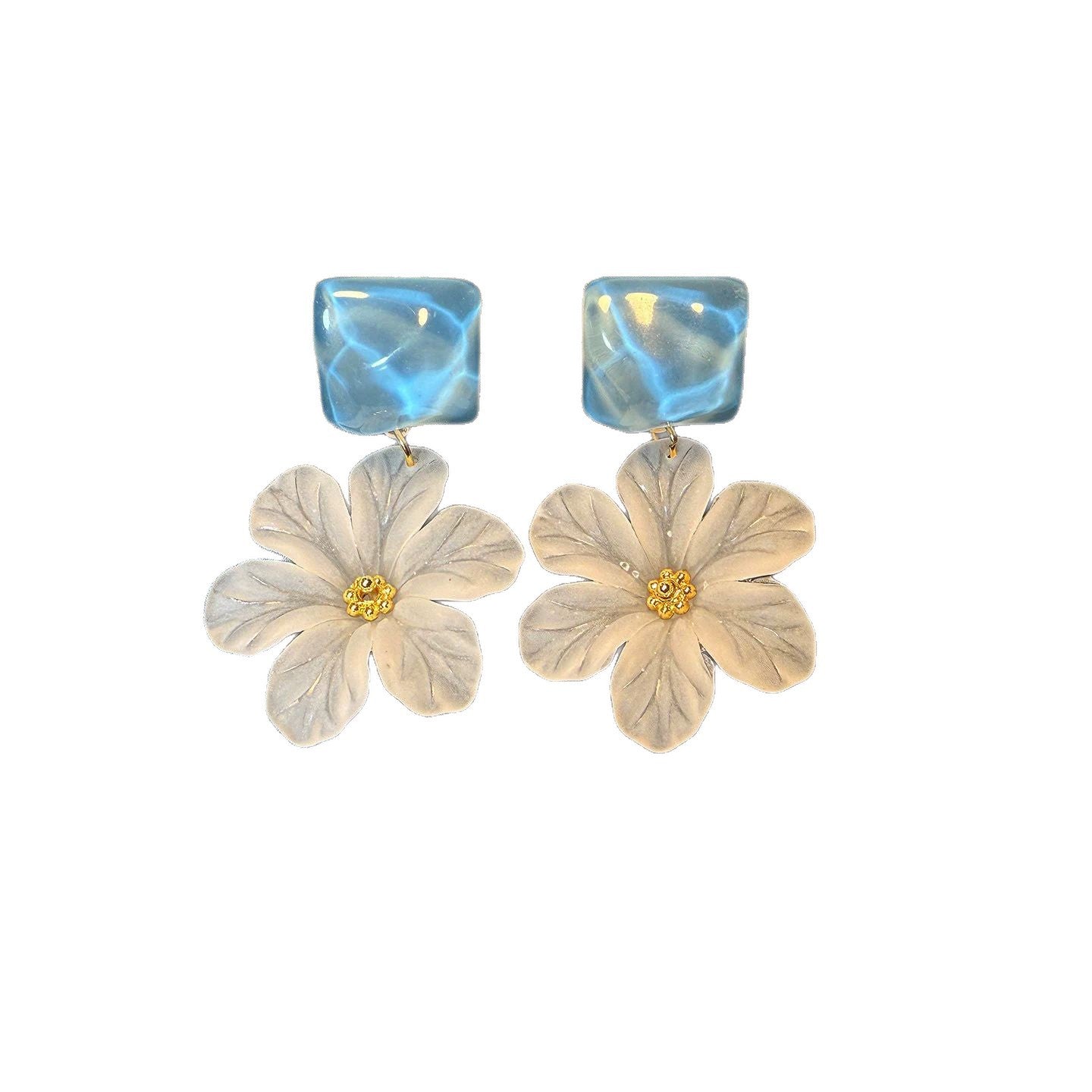 Wholesale Stylish Blue Flower Resin Earrings For Women Vacation Design Fashion Accessory For Boutique Resale