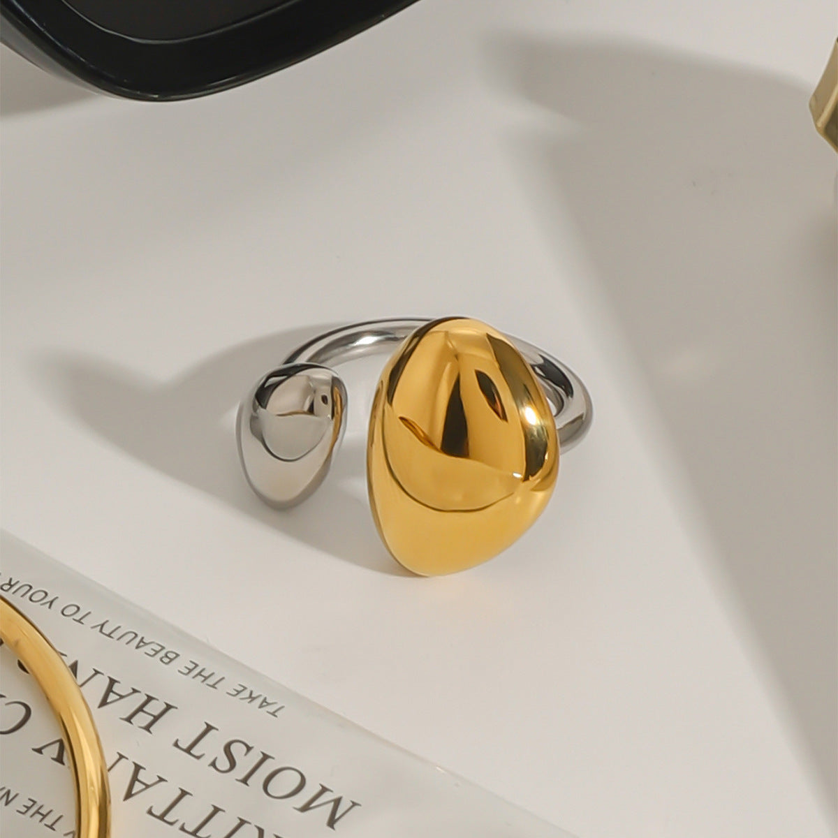 Wholesale  ring 18k gold stainless steel gold and silver color matching smooth simple irregular opening ring