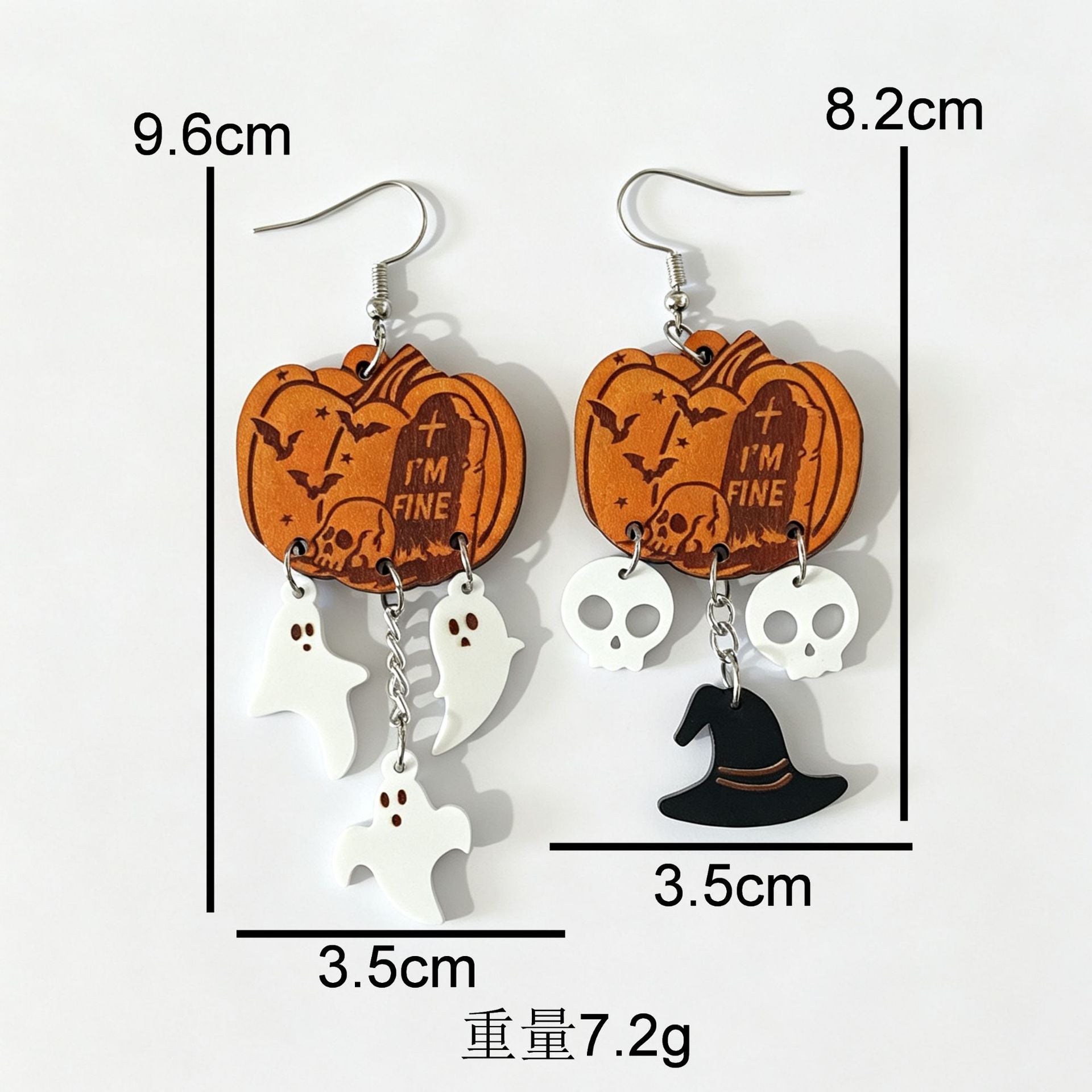 Wholesale Wooden  Earrings Pumpkin Ghost Witch Hat Skull Tombstone Jewelry Accessory For Women