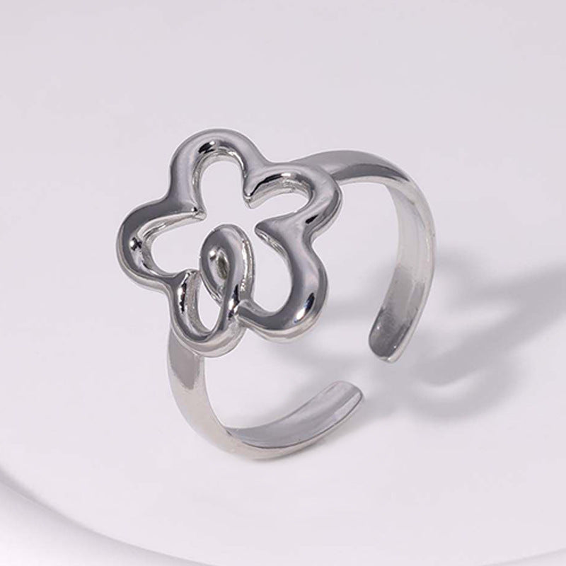 Wholesale Trendy Stainless Steel Flower Open Ring Minimalist Chic Jewelry Accessory For Women Boutique Resale