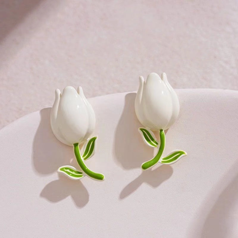 Wholesale Versatile Summer Fresh Green Floral Stud Earrings