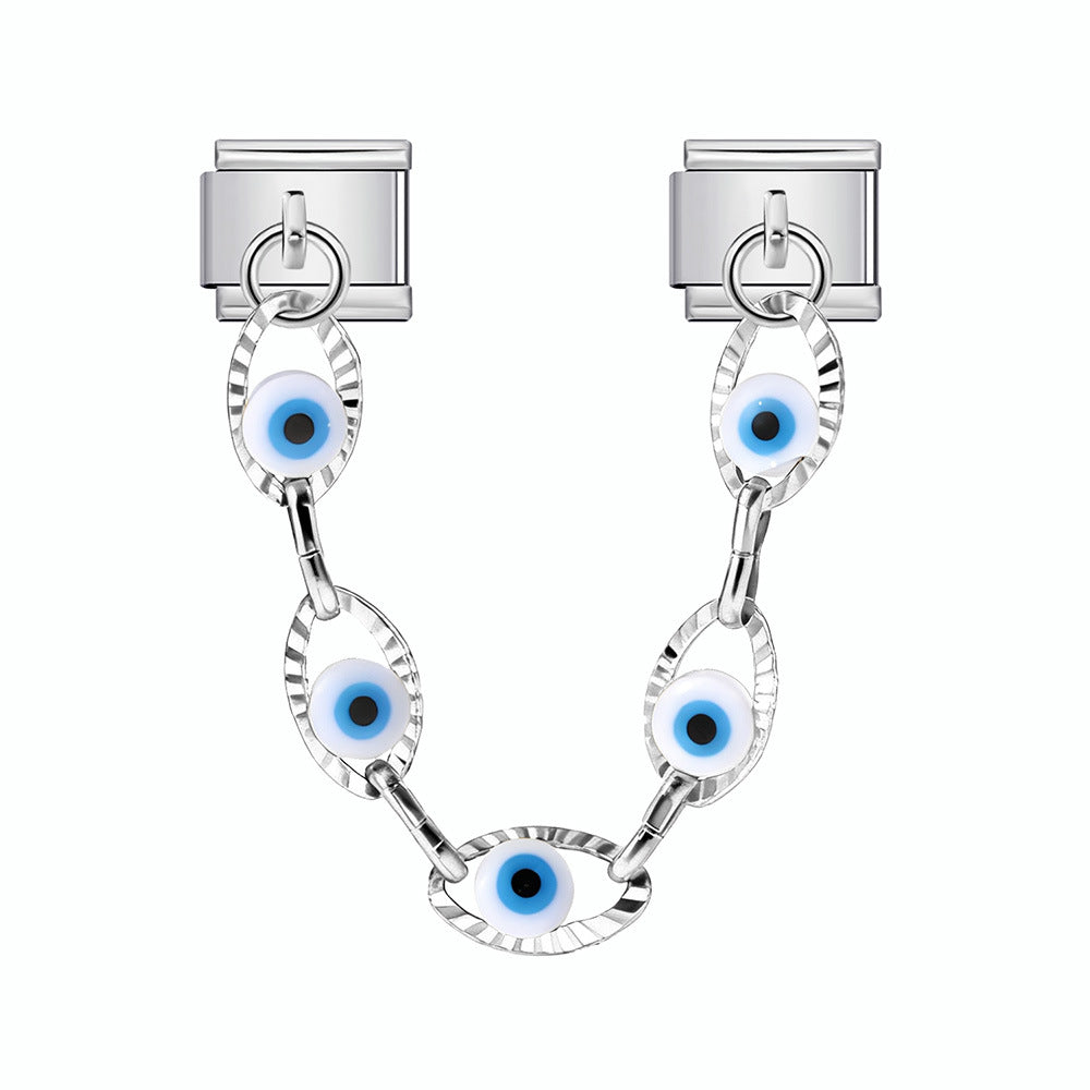 Wholesale   Italian Charm Bracelet 9mm DIY double pendant  flower and evil eye Creative Stainless Steel Composable Bracelet