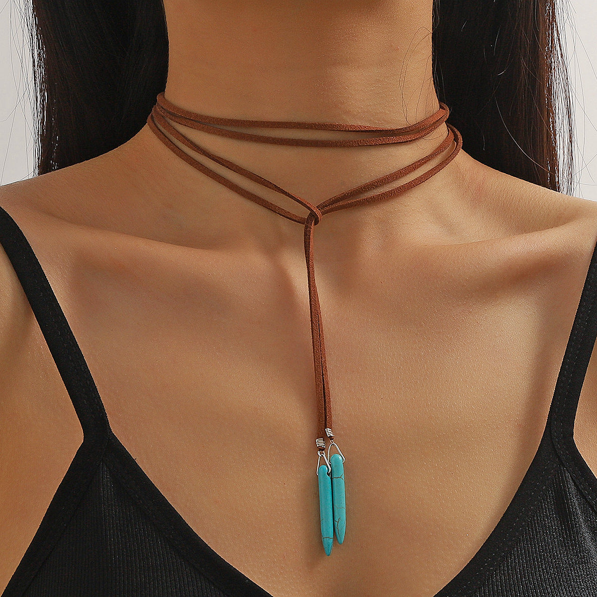 Wholesale Bohemian Turquoise Vintage Leather Necklace Sweater Chain