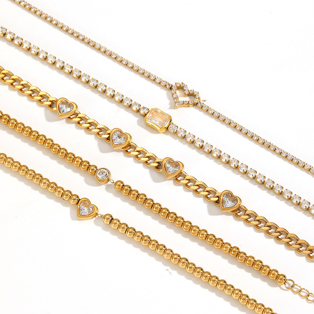 Wholesale Fade-Resistant Stainless Steel Full-Diamond Tennis Bracelet