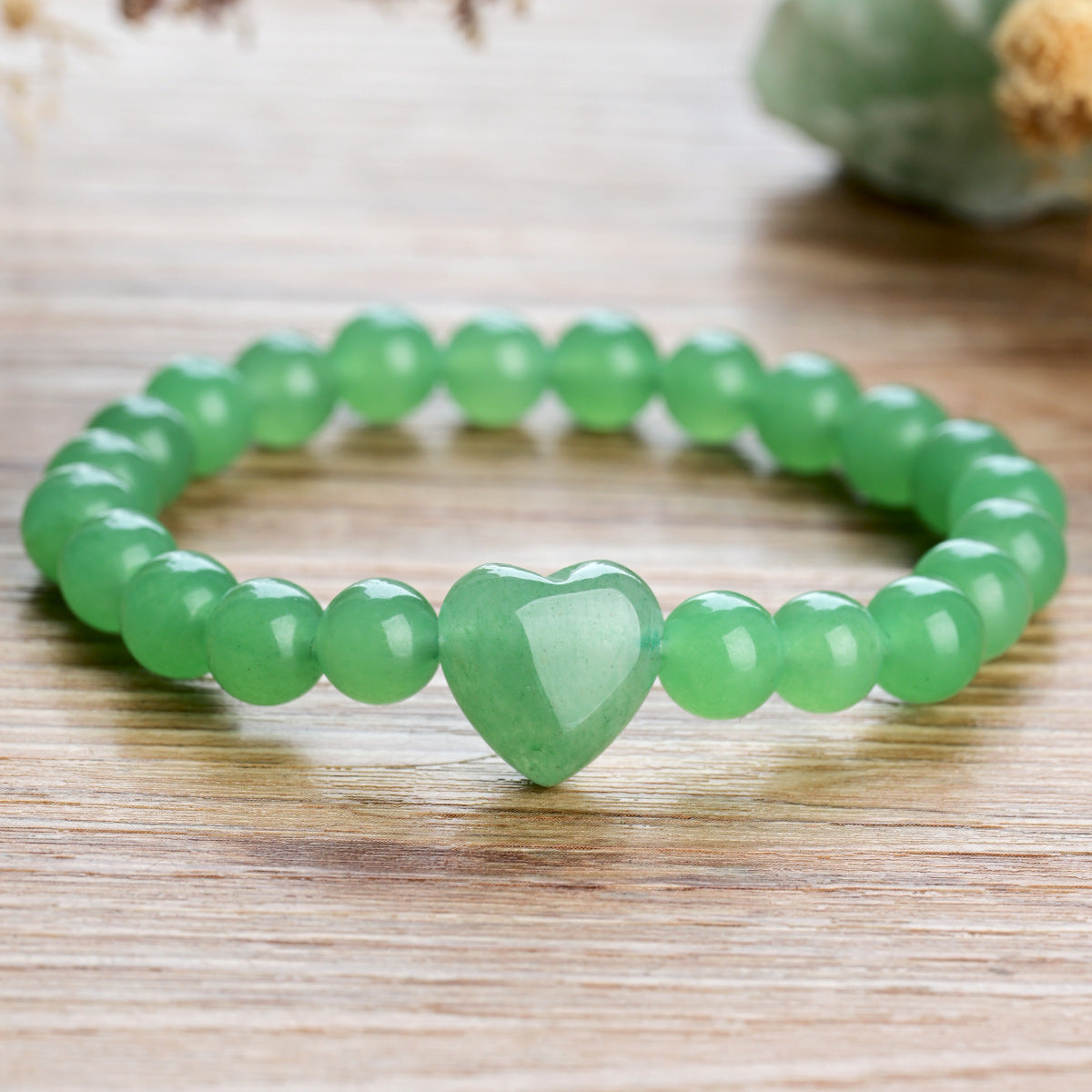 Wholesale Fashion Green Aventurine Heart Bead Bracelet Women' s Stone Jewelry Gift