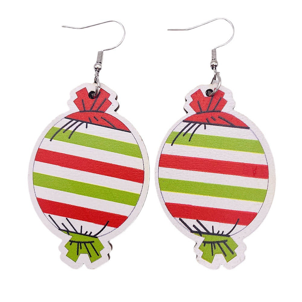 Wholesale Christmas Halloween  candy crutch lollipop wooden earrings