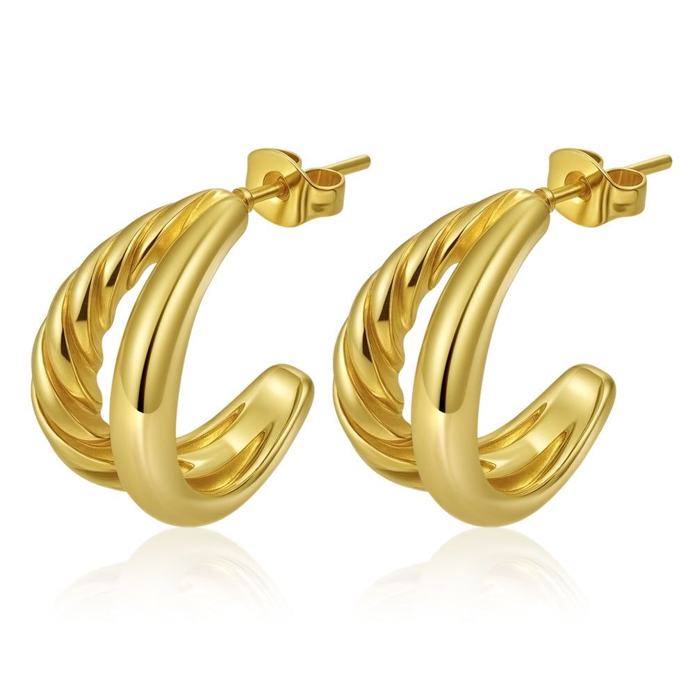 Wholesale Multi-Layered Titanium Steel Earrings European Retro Gold Electroplated for Women Boutique Resale