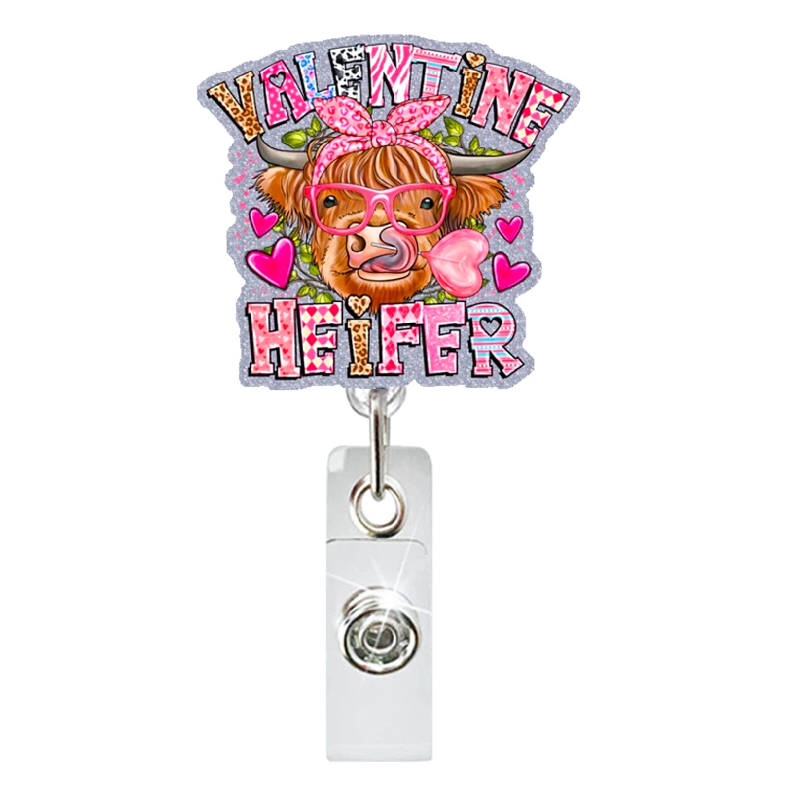 Wholesale Valentine' s Day Acrylic Heart-Shaped Cow  Badge Reels